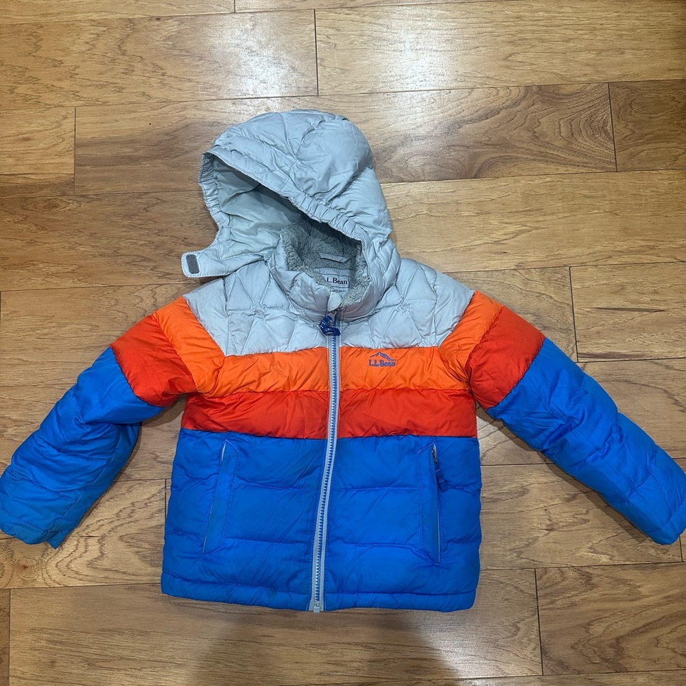 L.L. Bean Kids Colorblock Puffer Jacket - Silver, Orange, Blue